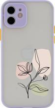 Butikcase Iphone 11 Lüx Kamera Lens Korumalı Art Pink Flower Desenli Lila Telefon Kılıfı