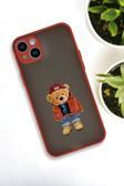 Mooodcase İphone 14 Plus Uyumlu Teddy Bear Desenli Buzlu Şeffaf Lüx Telefon Kılıfı