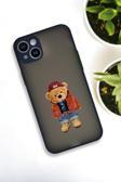 Mooodcase İphone 14 Plus Uyumlu Teddy Bear Desenli Buzlu Şeffaf Lüx Telefon Kılıfı