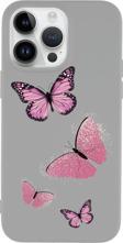 Mooodcase İphone 14 Pro Uyumlu Pembe Kelebekler Desenli Premium Silikonlu Lansman Telefon Kılıfı