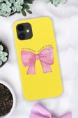Mooodcase İphone 12 Uyumlu Pembe Kurdele Premium Silikonlu Telefon Kılıfı