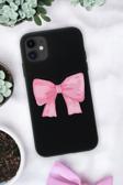 Mooodcase İphone 12 Uyumlu Pembe Kurdele Premium Silikonlu Telefon Kılıfı