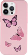 Mooodcase İphone 14 Pro Uyumlu Pembe Kelebekler Desenli Premium Silikonlu Lansman Telefon Kılıfı
