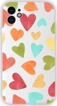 Mooodcase İphone 11 Uyumlu Renkli Kalpler Desenli Kamera Korumalı Premium Silikonlu Telefon Kılıfı