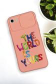 Mooodcase İphone 8 Uyumlu The World Desenli Kamera Koruma Slider Kapaklı Silikonlu Telefon Kılıfı