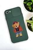 Mooodcase İphone 6 Uyumlu Teddy Bear Desenli Kamera Koruma Slider Kapaklı Silikonlu Telefon Kılıfı