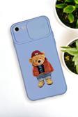 Mooodcase İphone 6 Uyumlu Teddy Bear Desenli Kamera Koruma Slider Kapaklı Silikonlu Telefon Kılıfı