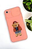 Mooodcase İphone 6 Uyumlu Teddy Bear Desenli Kamera Koruma Slider Kapaklı Silikonlu Telefon Kılıfı
