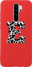 Butikcase Xiaomi Redmi Note 8 Pro E Harfi Desenli Premium Silikonlu Lansman Kırmızı Telefon Kılıfı