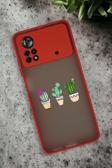 Mooodcase Poco X4 Pro Uyumlu Üçlü Kaktüs Desenli Buzlu Şeffaf Lüx Telefon Kılıfı