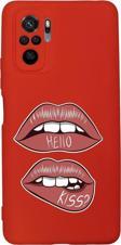 Mooodcase Xiaomi Redmi Note 10 Uyumlu Hello Kiss Desenli Premium Silikonlu Lansman Telefon Kılıfı