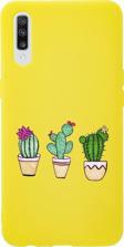 Mooodcase Samsung A70 Üçlü Kaktüs Desenli Premium Silikonlu Sarı Telefon Kılıfı
