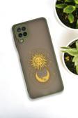 Mooodcase Samsung Galaxy A12 Uyumlu Moon And Sun Desenli Buzlu Şeffaf Lüx Telefon Kılıfı
