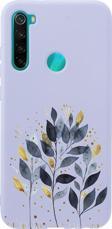 Mooodcase Xiaomi Redmi Note 8 Mavi Yaprak Desenli Premium Silikonlu Lila Telefon Kılıfı