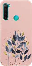 Mooodcase Xiaomi Redmi Note 8 Mavi Yaprak Desenli Premium Silikonlu Pembe Telefon Kılıfı