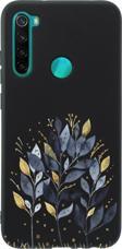 Mooodcase Xiaomi Redmi Note 8 Mavi Yaprak Desenli Premium Silikonlu Siyah Telefon Kılıfı