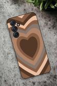 Mooodcase Samsung Galaxy A54 Uyumlu Kahverengi Kalpler Desenli Premium Silikonlu Lansman Telefon Kılıfı