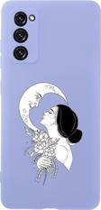 Mooodcase Samsung S20 Fe Moon & Woman Desenli Premium Silikonlu Lila Telefon Kılıfı
