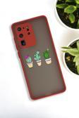 Mooodcase Samsung S20 Ultra Uyumlu Üçlü Kaktüs Desenli Buzlu Şeffaf Lüx Telefon Kılıfı
