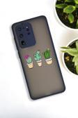 Mooodcase Samsung S20 Ultra Uyumlu Üçlü Kaktüs Desenli Buzlu Şeffaf Lüx Telefon Kılıfı