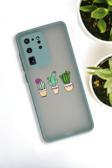 Mooodcase Samsung S20 Ultra Uyumlu Üçlü Kaktüs Desenli Buzlu Şeffaf Lüx Telefon Kılıfı