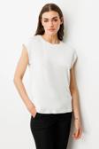 On Fashion Sıfır Yaka Kolları Taşlı Kadın T-shirt 25Y.ON.BLZ.51377.01