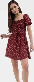 Kısa Kollu Çiçekli Mini Elbise  Viskoz Skater Rahat Yazlık Trend Tasarım Modern Stil