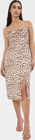 Leopar Desenli Kolsuz Midi Elbise Yazlık Bodycon Dokuma Mükemmel Uyum Konforlu Kesim Şık Görünüm
