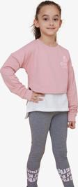 Breeze Kız Çocuk Taytlı Takım Yazı Çiçek Baskılı 8-12 Yaş, Gülkurusu