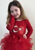 Breeze Kız Çocuk Uzun Kollu Tişört Pullu Ay Yıldız 4-14 Yaş, Kırmızı