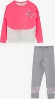 Breeze Kız Çocuk Taytlı Takım Yazı Çiçek Baskılı 8-12 Yaş, Neon Pembe