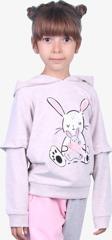 Breeze Kız Çocuk Sweatshirt Tavşan Baskılı 1.5-5 Yaş, Bej Melanj