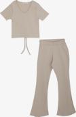 Breeze Kız Çocuk İspanyol Paça Taytlı Crop Takım 5-10 Yaş, Bej