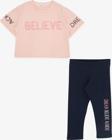 Breeze Kız Çocuk Kapri Taytlı Crop Takım Yazı Baskılı 8-12 Yaş, Somon