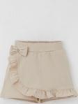 Breeze Kız Çocuk Şort Etek Fiyonk Aksesuarlı Fırfırlı 3-8 Yaş, Bej