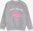 Breeze Kız Çocuk Sweatshirt Simli Kalp Baskılı 2-6 Yaş, Gri Melanj