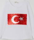 Breeze Kız Çocuk Uzun Kollu Tişört Pullu Ay Yıldız 4-14 Yaş, Beyaz