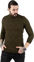 DeepSEA Erkek Haki  Desenli Tam Balıkçı Yaka Slimfit Kazak 2301462