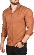 DeepSEA Erkek Kahve Slim Fit Dar Kesim Keten Gömlek Pamuklu Spor Gömlek 2501305