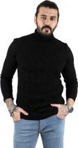 DeepSEA Erkek Siyah  Desenli Tam Balıkçı Yaka Slimfit Kazak 2301462