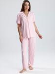 Kadın Kısa Kollu Dikey Çizgili Pijama Takım | Pembe