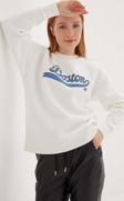 Fashion Friends Bisiklet Yaka Baskılı Sweat Ekru