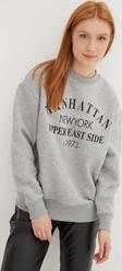 Fashion Friends Bisiklet Yaka Baskılı Sweat Gri Melanj
