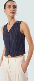 Yazlık Çizgili Crop Bluz V Yaka Polyester Dokuma Seçkin Malzeme Uzun Ömürlü