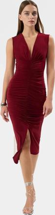 Şık Bodycon V Yaka Örme Midi Elbise Polyester Elastan Kumaştan Gündüz Ve Gece Rahat Kullanım