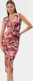 Şık Bodycon V Yaka Örme Midi Elbise Polyester Elastan Kumaştan Gündüz Ve Gece Rahat Kullanım