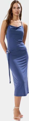 Şık Midi Boy Örme Elbise Aksesuar Detaylı Polyester Elastan Günlük Stil Zarifane Tasarım