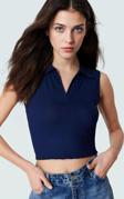 Kadın Polo Yaka Crop Örme Bluz Yazlık Rahat Kombin Trend Tasarım Uzun Ömürlü Kaliteli İşçilik