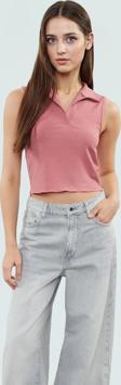 Kadın Polo Yaka Crop Örme Bluz Yazlık Rahat Kombin Trend Tasarım Uzun Ömürlü Kaliteli İşçilik