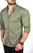 DeepSEA Erkek Haki Slim Fit Dar Kesim Pamuklu Spor Gömlek Jakar Kumaş Likralı Gömlek 2500552